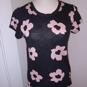 NWT Womens Sanctuary Size XXS Sunny Days Black Pink Short Sleeve Sweater Top